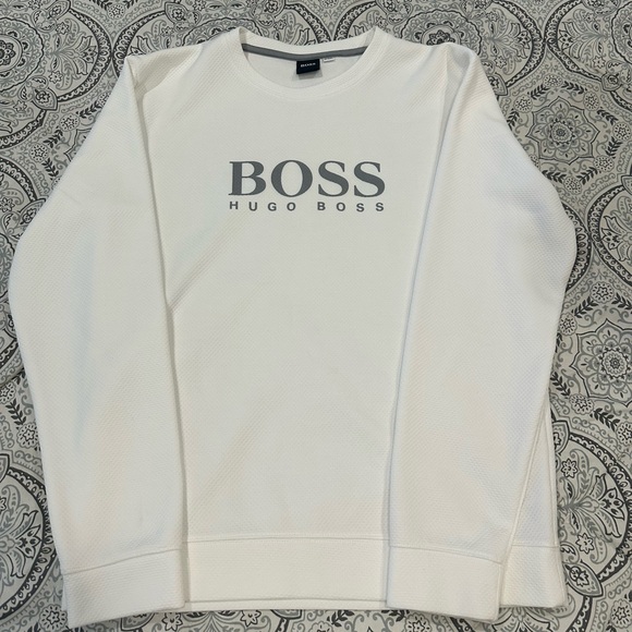 Hugo Boss Other - Hugo Boss White Crewneck Sweater with Gray Logo